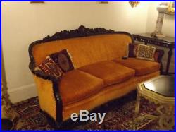 Antique Victorian Carved Wood Couch 3 Cushions 81 Decorative Nail Heads