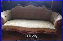 Antique Victorian Carved Wood Cushioned Loveseat Settee Sofa Needs Reupholstery