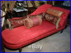Antique Victorian Chaise Lounge / Fainting Couch New Red Tufted Upholstery +++