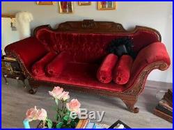 Antique Victorian Cleopatra Velvet Sofa, Shabby Chic, French Provincial