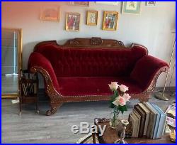 Antique Victorian Cleopatra Velvet Sofa, Shabby Chic, French Provincial