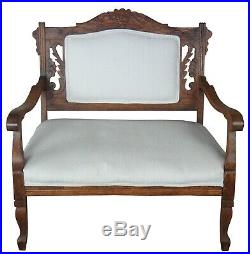 Antique Victorian Eastlake Carved Oak Settee Loveseat Bench Parlor Chair