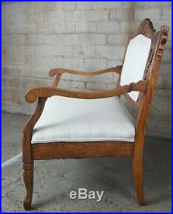 Antique Victorian Eastlake Carved Oak Settee Loveseat Bench Parlor Chair