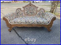 Antique Victorian Eastlake Empire Sofa Settee Tapestry Carved Ornate Walnut