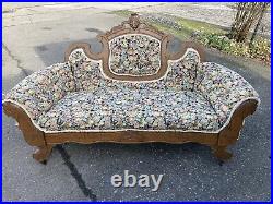 Antique Victorian Eastlake Empire Sofa Settee Tapestry Carved Ornate Walnut