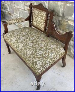 Antique Victorian Eastlake Settee Love Seat Chair Rivets Tapestry Wheels