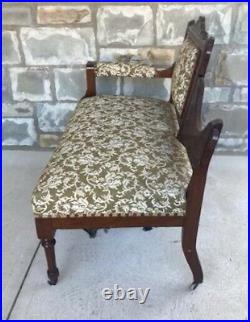 Antique Victorian Eastlake Settee Love Seat Chair Rivets Tapestry Wheels