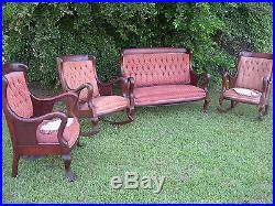 Antique Victorian Furniture Complete Parlor Set Four Piece With Paw Feet