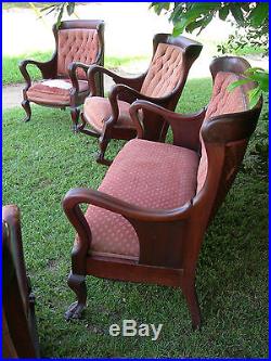 Antique Victorian Furniture Complete Parlor Set Four Piece With Paw Feet
