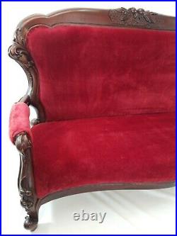 Antique Victorian Hand Carved Wood Miniature Child Doll Sofa Settee