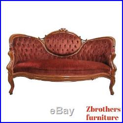 Antique Victorian Hump Back Carved Love Seat Sofa Couch