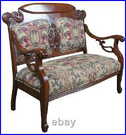Antique Victorian Mahogany Carved Parlor Settee Bench Love Seat 50