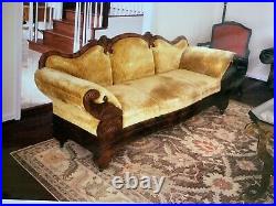 Antique Victorian Mahogany Sofa Decorative Carving Gold Velvet Color