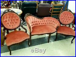 Antique Victorian Parlor Set 3 PCS Settee and Chairs