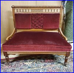 Antique Victorian Parlor Set 4 Piece Walnut Settee Loveseat Rocker Chair