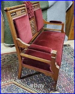 Antique Victorian Parlor Set 4 Piece Walnut Settee Loveseat Rocker Chair
