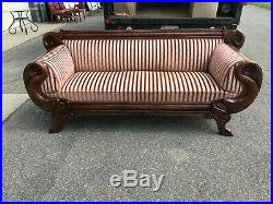 Antique Victorian Pre Rj Horner Era Empire Paw Foot Dolphin Sofa Settee Couch