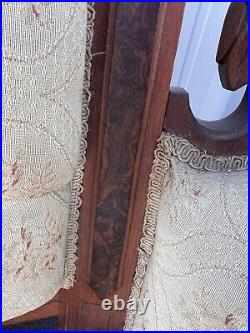 Antique Victorian Renaissance Carved Wood and Upholstered Sofa Couch Settee