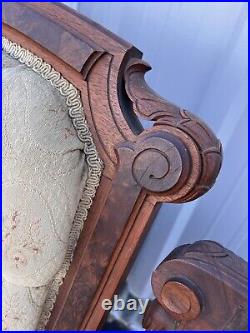Antique Victorian Renaissance Carved Wood and Upholstered Sofa Couch Settee