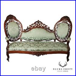 Antique Victorian Rococo Revival Rosewood Carved Sofa