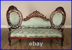 Antique Victorian Rococo Revival Rosewood Carved Sofa