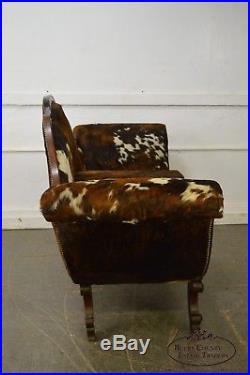 Antique Victorian Rosewood Tete-a-Tete Cowhide Settee