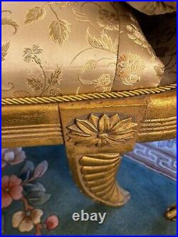 Antique Victorian Settee Fainting Couch Chaise Curved Carved Curled Gold Leaf