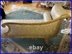 Antique Victorian Settee Fainting Couch Chaise Curved Carved Curled Gold Leaf
