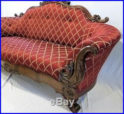 Antique Victorian Sofa / Couch. Hand Carved Mahogany with Silk Thread