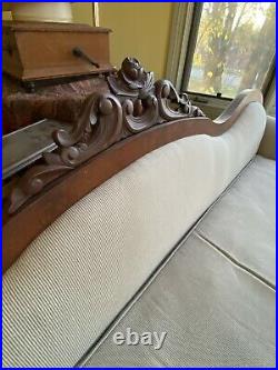 Antique Victorian Sofa Hand Carved Wood, Re-upholstered Rococo Style Elegant