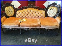 Antique Victorian Sofa Set. Stunning Peach colored Couch, King and Queen chair