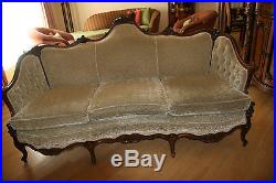 Antique Victorian Sofa in Velvet with Hand Carved Wood