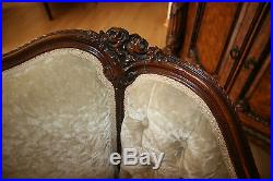 Antique Victorian Sofa in Velvet with Hand Carved Wood