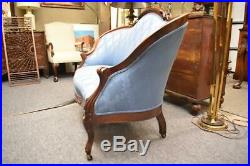 Antique Victorian Upholstered Settee Walnut Carved Frame Cabriole Legs