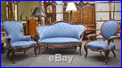 Antique Victorian Upholstered Settee Walnut Carved Frame Cabriole Legs