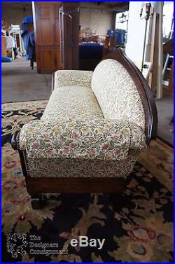 Antique Victorian Walnut Camel Back Floral Settee Nail Head Federal Style Sofa