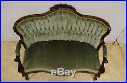 Antique Victorian Walnut Carved Rococo Revival Tufted Settee Loveseat
