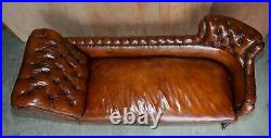 Antique Victorian Whisky Brown Leather Restored Chesterfield Sofa Chaise Lounge