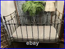 Antique Victorian Wrought Iron & Brass Baby Crib, Daybed, Settee, Loveseat
