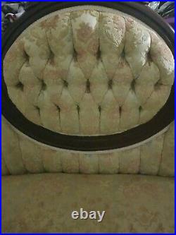 Antique Victorian pink and cream Sofa Carved Wood-age unknown