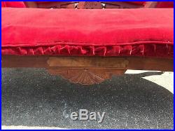 Antique Vintage Carved Walnut Upholstered Love Seat Chaise Sofa Couch Art Deco