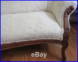 Antique Vintage Victorian Loveseat / Sofa / Settee / Couch with carved Walnut Wood