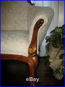 Antique Vintage Victorian Loveseat / Sofa / Settee / Couch with carved Walnut Wood