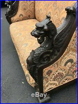 Antique Vintage Victorian Rj Horner Era Winged Griffin Sofa Couch