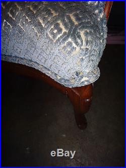 Antique Vintage Victorian Walnut Parlor Love seat Couch Blue Velvet 2 Pillows