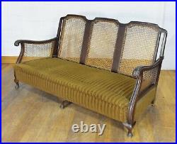 Antique Vintage carved 3 seater bergere cane rattan sofa settee restoration