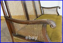 Antique Vintage carved 3 seater bergere cane rattan sofa settee restoration