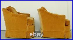 Antique/Vtg MCM Drexel Heritage Gold Velvet Sofa Couch Pair Chairs Footstool Set