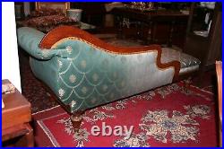 Antique Walnut & Silk Louis XVI French Empire Lounge Chaise Day Bed Lazy