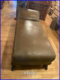 Antique Western Oak Leather Chaise Lounge Fainting Couch Day Bed 72in